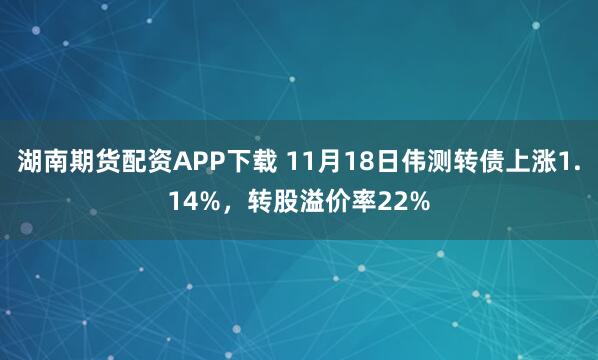 湖南期货配资APP下载 11月18日伟测转债上涨1.14%，转股溢价率22%